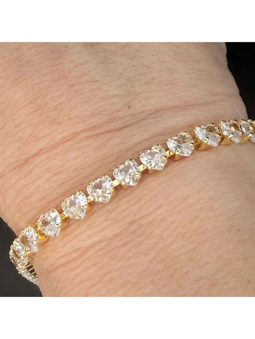 candy+clover clear heart crystal gold tone tennis bracelet